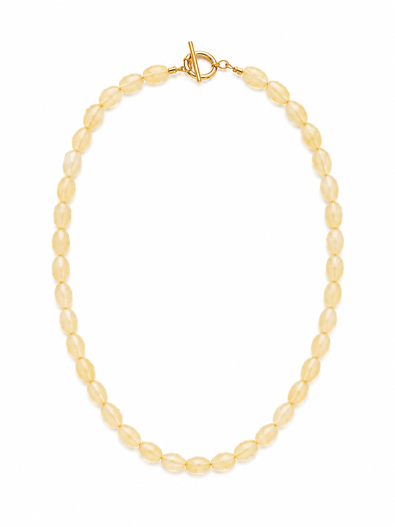 Necklace with yellow beads on a white background – handmade beaded jewelry by EmJ Jewels