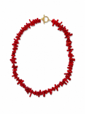 Red coral necklace with a gold clasp on a white background – view 1