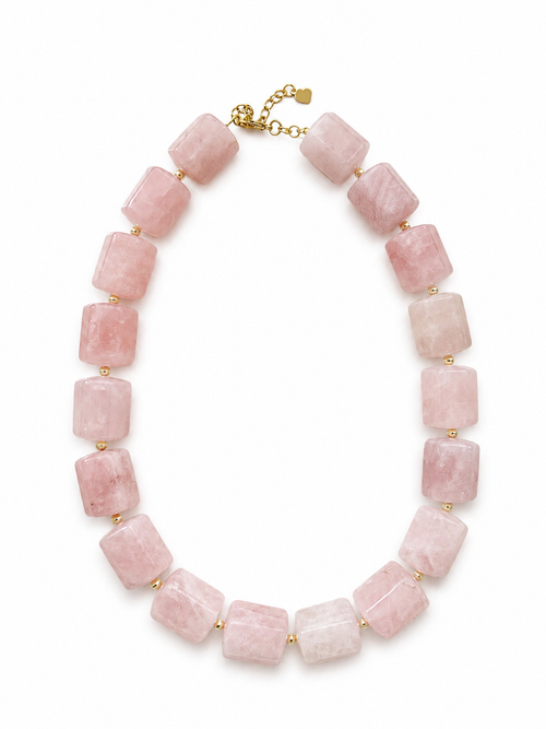 Necklace with pink beads on a white background